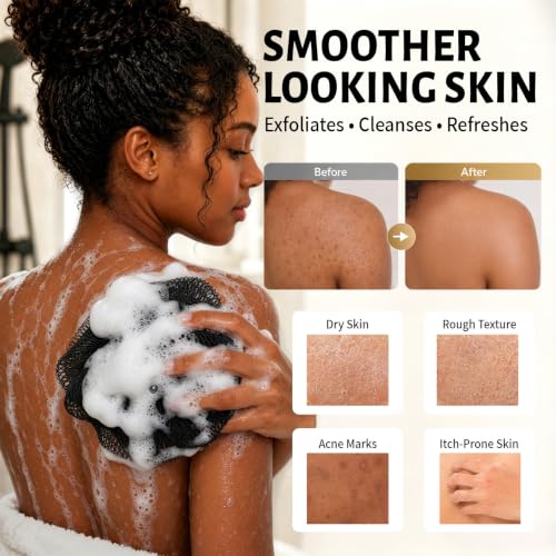 FREGITO African Net Sponge 2-Pack Exfoliating Body Scrubber for Shower