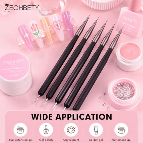 ZEOHBETY 5Pcs Nail Art Liner Brushes and Dotting Pen Set - Fine Drawing Sizes 7mm to 22mm