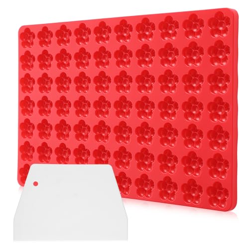Fiyooau 70-Cavity Silicone Flower Candy Mold with Scraper for Chocolate and Gummies