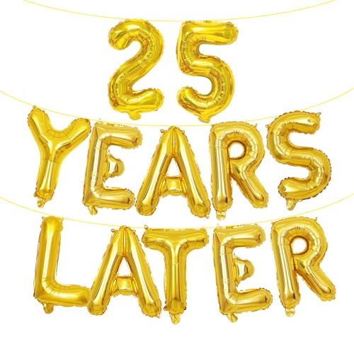 25 Years Later Gold Letter Balloon Banner - 16 Inch Mylar Foil Decorations