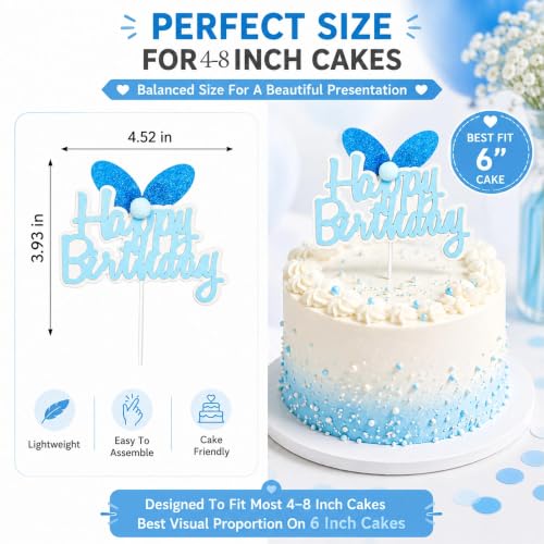 Blue Glitter Bunny Ears Cake Topper for Kids Birthday Party