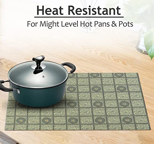 Cotton Placemat Set of 6 13x19 Inches Floral Tiles Reversible Table Mats
