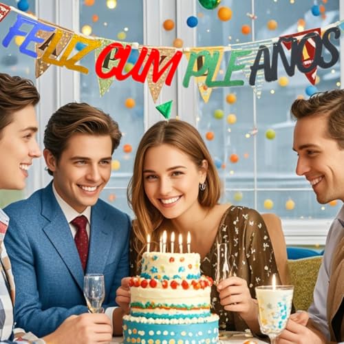 Feliz Cumpleaños Spanish Birthday Banner - Multicolor Glitter Party Bunting