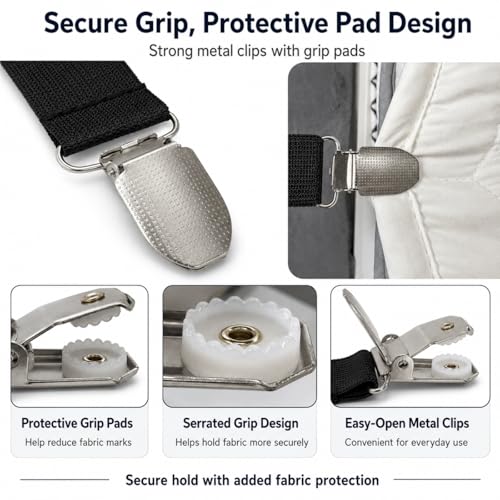 4-Pack Bed Sheet Holders with 3-Point Grip for Secure Fitted Sheets