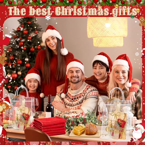 Acellegic Christmas Cheese Board Gift Set - 6 Square Wooden Boards & Accessories