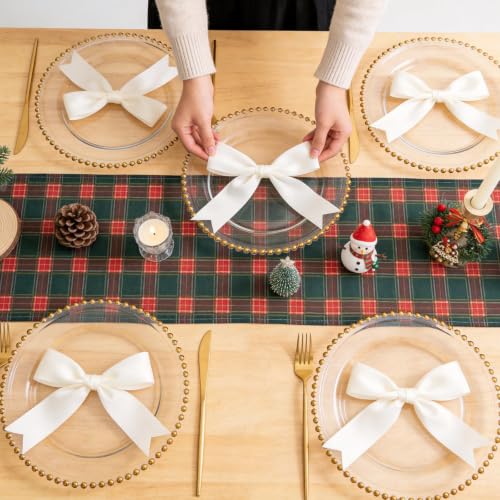 Christmas Plaid Table Runners Set - 72x13 Inch Scottish Tartan Holiday Decor - Green & Red