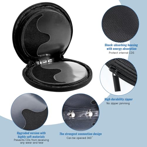 Portable CD Case Holder for Car - Holds 20 CDs/DVDS, Black