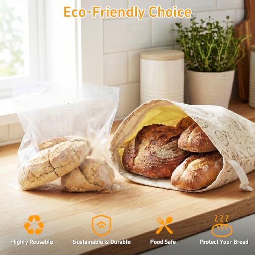 Noctivela Beeswax Bread Bags - Reusable Sourdough & Baguette Storage, 2 Pack, 13x17 Inches