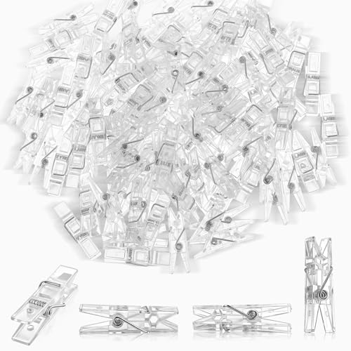200 Pcs Mini Transparent Plastic Clips, 1.38" Photo Clips for Crafts