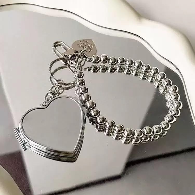 Heart-Shaped Metal Keychain with Portable Folding Mirror