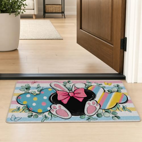 Easter Bunny Front Door Mat, 17x29 Inch Non-Slip Decorative Entryway Rug
