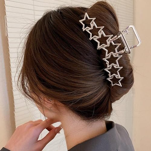 Silver Star Large Metal Hair Claw Clip Nonslip Metallic Jaw Clamp