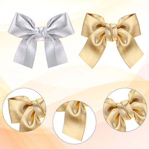 Mabor 4PCS Leather Hair Bow Clips - Metallic Gold & Silver Hair Accessories
