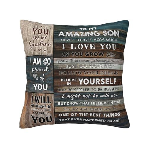 Son Gift Pillow Cover 18x18 - Brown Green Plaid Graduation Wedding Present