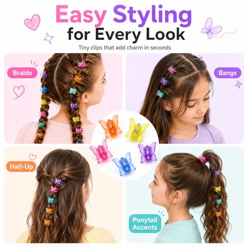 DZKZO 80Pcs Mini Butterfly Hair Clips, 0.6 Inch Glitter Tiny Claw Clips with Storage Box