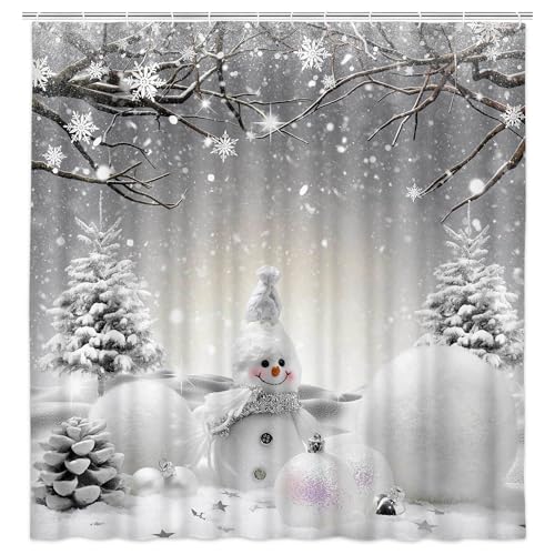 Christmas Snowman Shower Curtain Set with Non-Slip Rugs & Toilet Cover - 72x72 Inches, Holiday Bathroom Decor (Pack of 4, Variation of THIS listing)