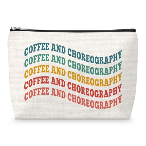 Sfodiary Coffee and Dancer Makeup Bag Linen Cosmetic Pouch