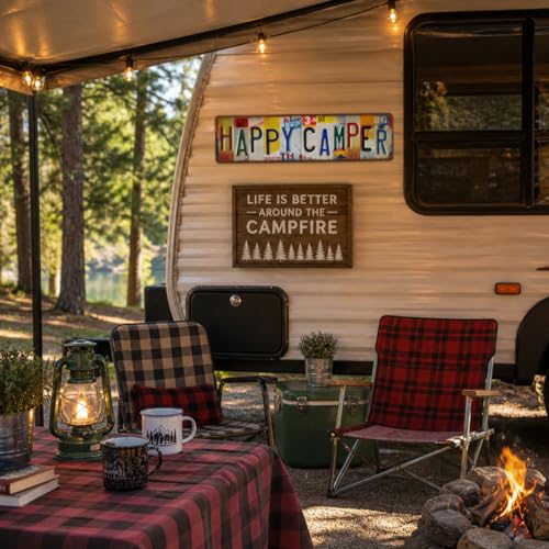 Happy Camper Vintage Tin Sign for RV Lovers | 16 x 4 Inches