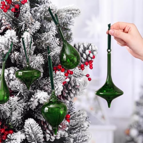 Seenelling Green Christmas Glass Finial Ornaments Set - Holiday Tree Decor
