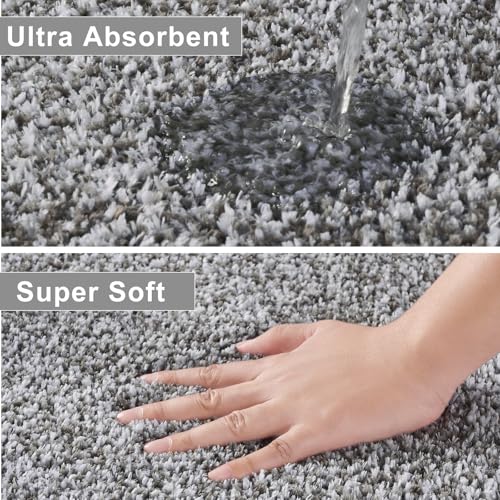 Enqinar Bathroom Runner Rug 24x60 Inch, Soft Absorbent Long Bathroom Rug for Shower Floor, Non Slip Washable Bath Rugs, Plush Thick Microfiber Large Bath Mat for Tub Double Sink Vanity, Grey White