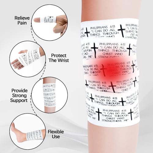 2Pcs Christian Athletic Tape 2in x 23ft Cotton Zinc Oxide Sport Faith Cross Sports Wristbands Religious Bible Verse Wrist Tape for Football Baseball Athlete Gymnastic Boxing First Aid Injury Wrap
