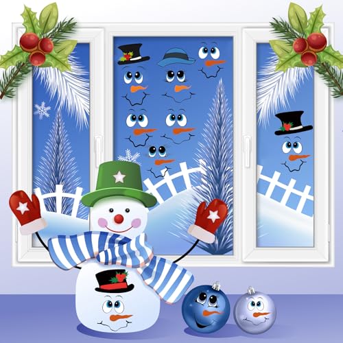 Christmas Snowman Face Stickers Set for Holiday Decorations - Waterproof Vinyl Decals