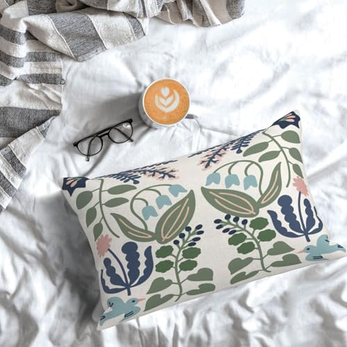 Sorktse Sage Green Floral Pillow Covers 12x20 Set of 2 Boho Linen Cushion