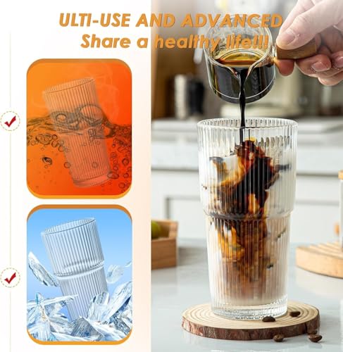 20oz Ribbed Glass Tumblers with Lids & Straws – Clear Ribbed