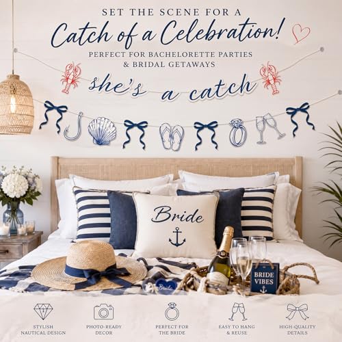 Beach Themed Bachelorette Party Banner Set - 2 Pcs She's a Catch