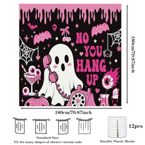 VISSTREE Halloween Pink Ghost Shower Curtain - Cute & Waterproof
