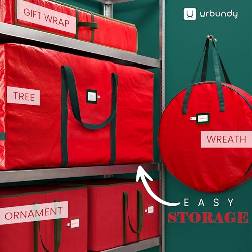 URBUNDY Heavy Duty Christmas Tree Storage Bag for 7.5 Ft Trees - Red