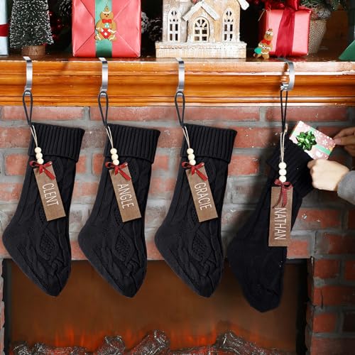 Knit Christmas Stocking Kit - Large Black Holiday Decor - 4 Sets