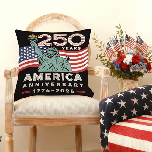 250th Anniversary Patriotic Pillow Cover 18x18 Inch - USA 1776-2026