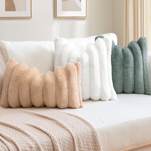 Camel Faux Rabbit Fur Throw Pillow Cover 18x18 Inch - Cozy Plush Cushion for Sofa & Bed