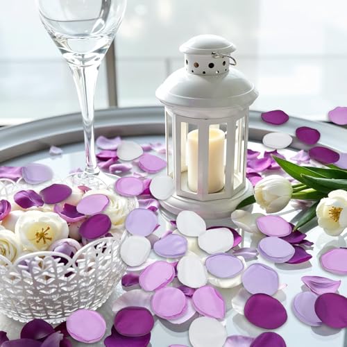 200Pcs Purple & White Silk Rose Petals for Weddings & Decor