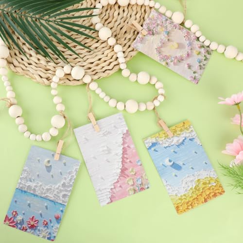 4 Ft Wooden Bead Garland Photo Display with Clips - Boho Room Decor
