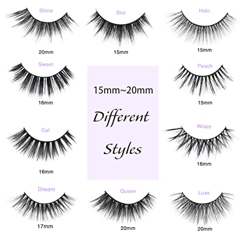 Obeya 10 Pairs False Eyelashes Fluffy Wispy Faux Mink Multipack