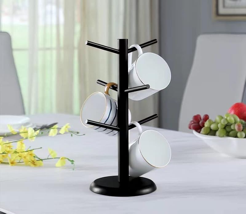Black Coffee Mug Holder Tree with 6 Hooks for Space Saving