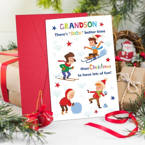 Ogeby Skating Themed Christmas Card for Grandson - Merry Holidays
