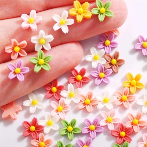 QZRUO Mini Flower Nail Charms Resin Daisy Embellishments for Crafts 80Pcs