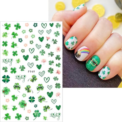 St. Patrick's Day 3D Nail Art Stickers - 8 Sheets Shamrock Green Clover Decals
