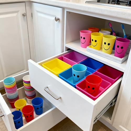 Keretuby 260ml Shatterproof Toddler Toothbrush Holder Cups - 10 Colors, Stackable & Reusable