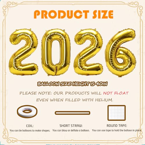 2026-Balloon Number-Balloon 2026 40in Large Foil Balloons New Year
