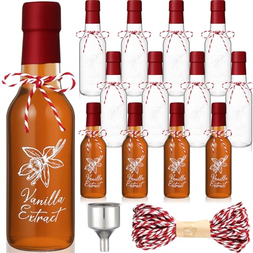 12 Pack 5 oz Clear Glass Bottles for Vanilla Extract with Stickers & Accessories - Variation of 5 Ounces Pack