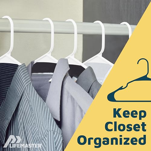 Lifemaster Heavy Duty Plastic Clothes Hangers, Non-Slip, White, 10-Pack