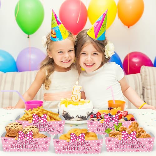 25 Pack Pink Mouse Birthday Party Food Trays - Polka Dot Design