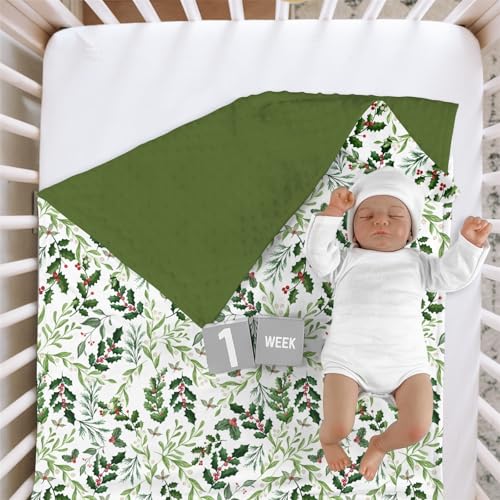 Baby Swaddle Blanket Christmas Holly Berry Foliage Leaf 30x40in - Gender Neutral Mink & Plush