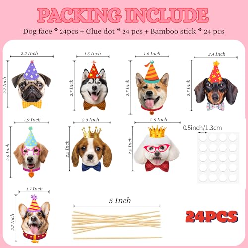 24 PCS Dog Cupcake Toppers - Cute Puppy Birthday Cake Decorations
