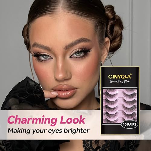 CINYOLA Fluffy Wispy False Eyelashes 10 Pairs D Curl Cat Eye Fake Lashes