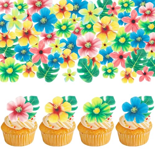 83 PCS Edible Tropical Palm Leaves & Hawaii Flowers Cupcake Toppers - Design 14